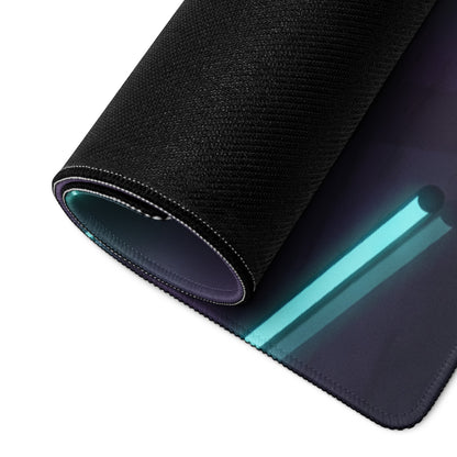 Nissan Skyline GT-R R34 Inspired Gray Blue Vaporwave Gaming Mouse Pad, Neon JDM Sports Car Desk Mat with Futuristic Reflective Garage Artwork