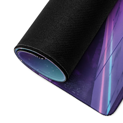 Subaru WRX STI VA Inspired Blue Purple Vaporwave Gaming Mouse Pad, Neon JDM Rally Car Desk Mat with Retro Futuristic City Reflection Artwork