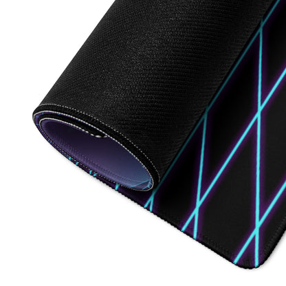 Toyota 86 Inspired Orange Blue Vaporwave Gaming Mouse Pad, Neon JDM Sports Car Desk Mat with Retro Futuristic Cyber Grid Mountain Artwork