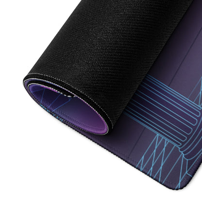 Toyota 86 Inspired Blue Purple Vaporwave Gaming Mouse Pad, Neon JDM Sports Car Desk Mat with Retro Futuristic Cyber City Ruins Artwork