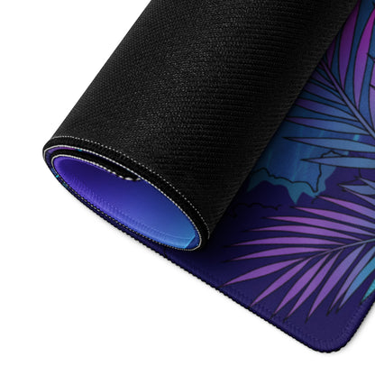 Nissan 370Z Z34 Inspired White Blue Vaporwave Gaming Mouse Pad, Neon Retro Futuristic JDM Desk Mat with Cyberpunk Mountain Night Sports Car Art