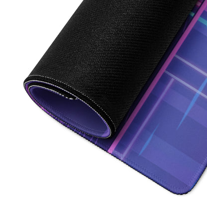 Toyota GR86 Inspired White Purple Vaporwave Gaming Mouse Pad, Neon Retro Futuristic JDM Desk Mat with Cyberpunk City Sports Car Art
