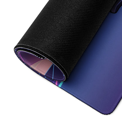 Subaru BRZ Inspired Blue Purple Vaporwave Gaming Mouse Pad, Neon Retro Futuristic JDM Desk Mat with Synthwave Palm Tree Sports Car Art