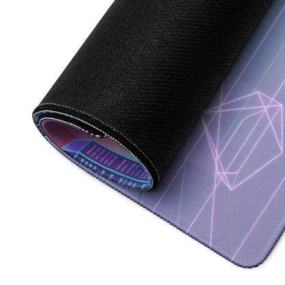Ford Mustang GTD Inspired Black Vaporwave Gaming Mouse Pad – Neon Cyan Pink Cyber Grid Desk Mat with Retro Futuristic Digital City Art