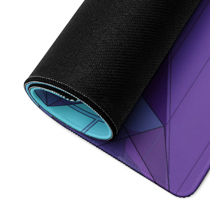 Ford Mustang GT Inspired Teal Vaporwave Gaming Mouse Pad – Purple Neon Geometric Desk Mat with Floating Crystals and Retro Futuristic Grid Art