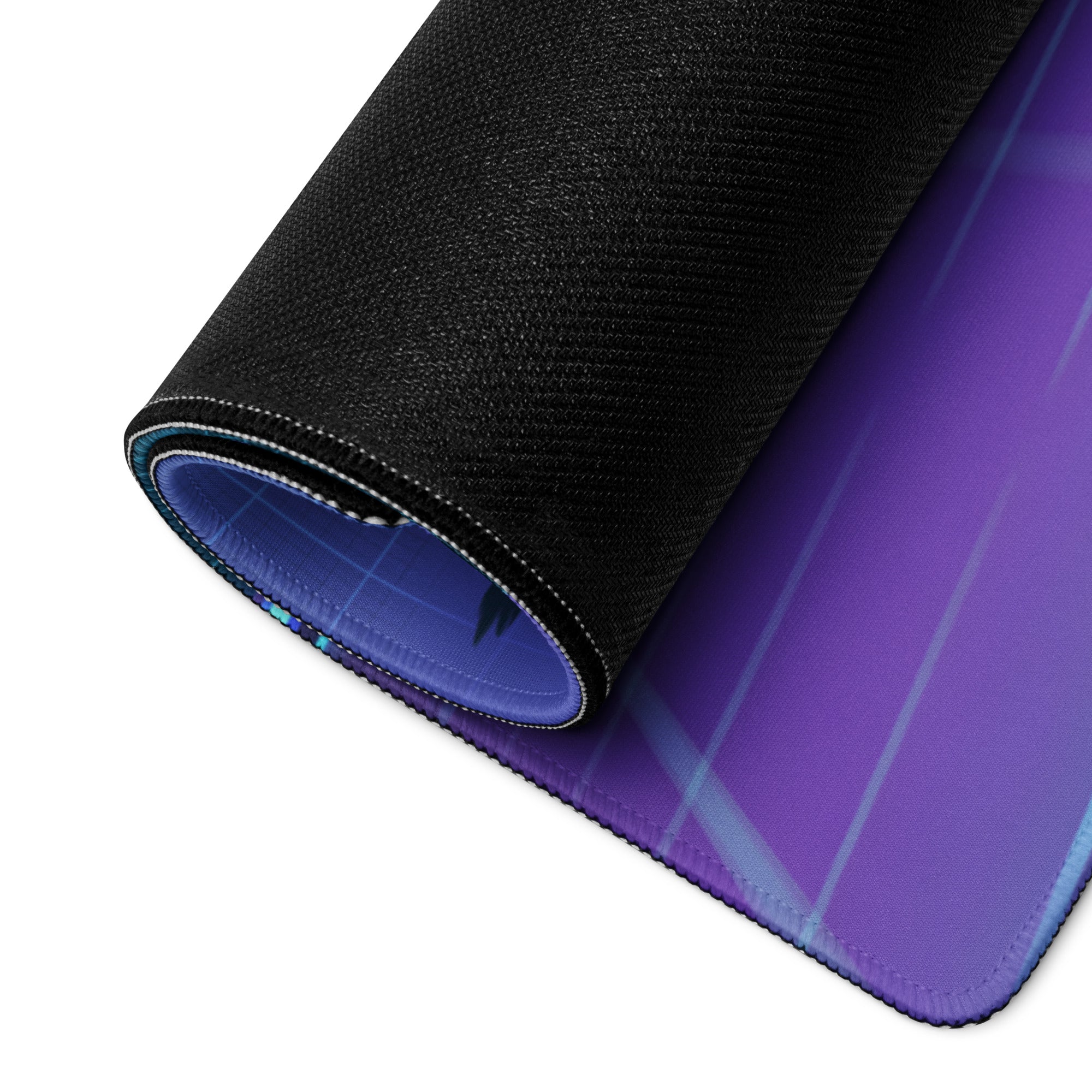Ford Mustang Boss 302 Inspired Blue Vaporwave Gaming Mouse Pad – Neon Purple Highway Desk Mat with Palm Trees, Retro Grid Mountains and Synthwave Art