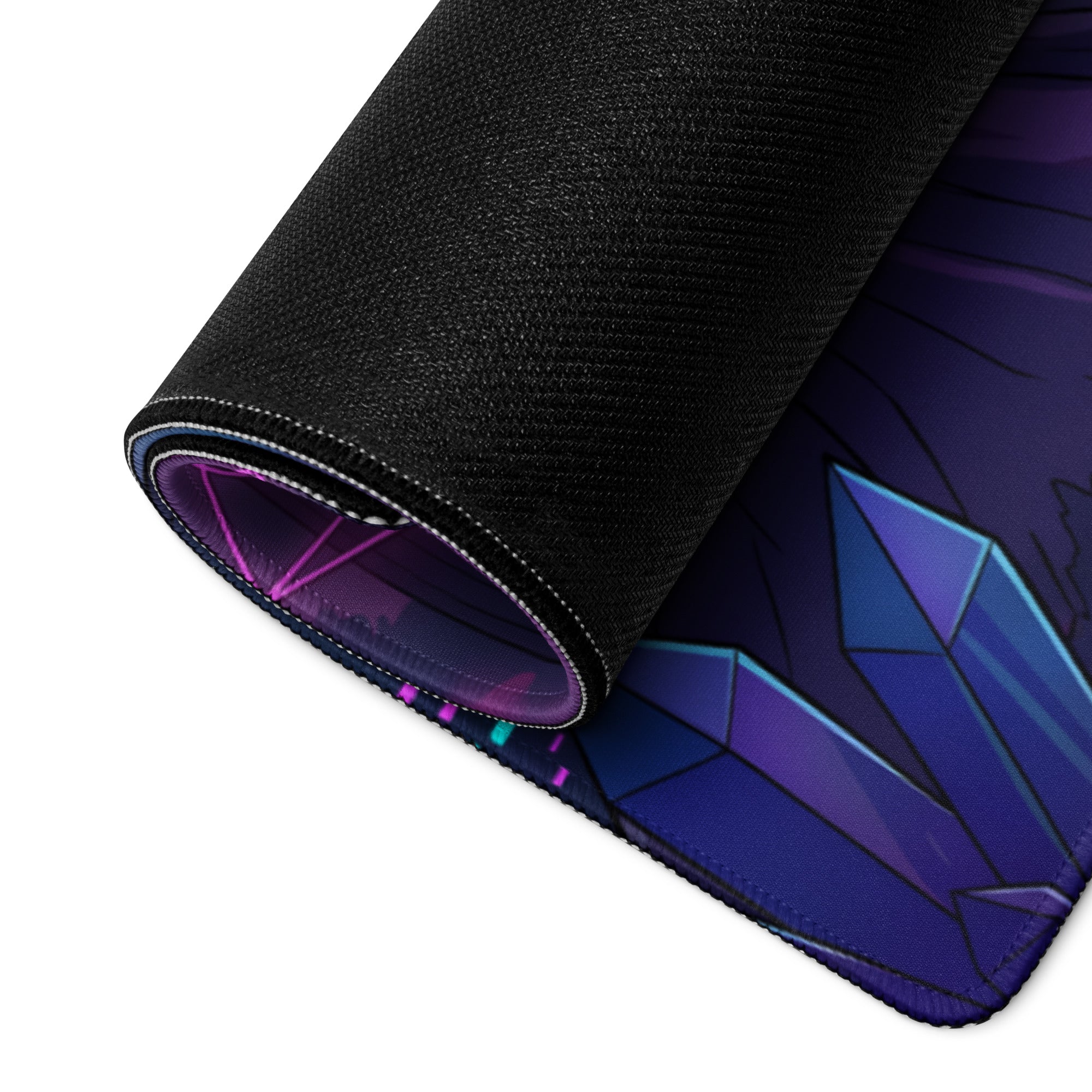 Ford Mustang Shelby GT500 Inspired Red Vaporwave Gaming Mouse Pad – Neon Cyan Purple Redwood Forest Desk Mat with Crystals and Futuristic Art