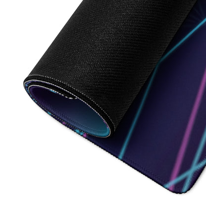 Ford Mustang GTD Inspired Blue Vaporwave Gaming Mouse Pad – Neon Cyan Pink Cyber Grid Desk Mat with Retro Futuristic Geometric Landscape Art