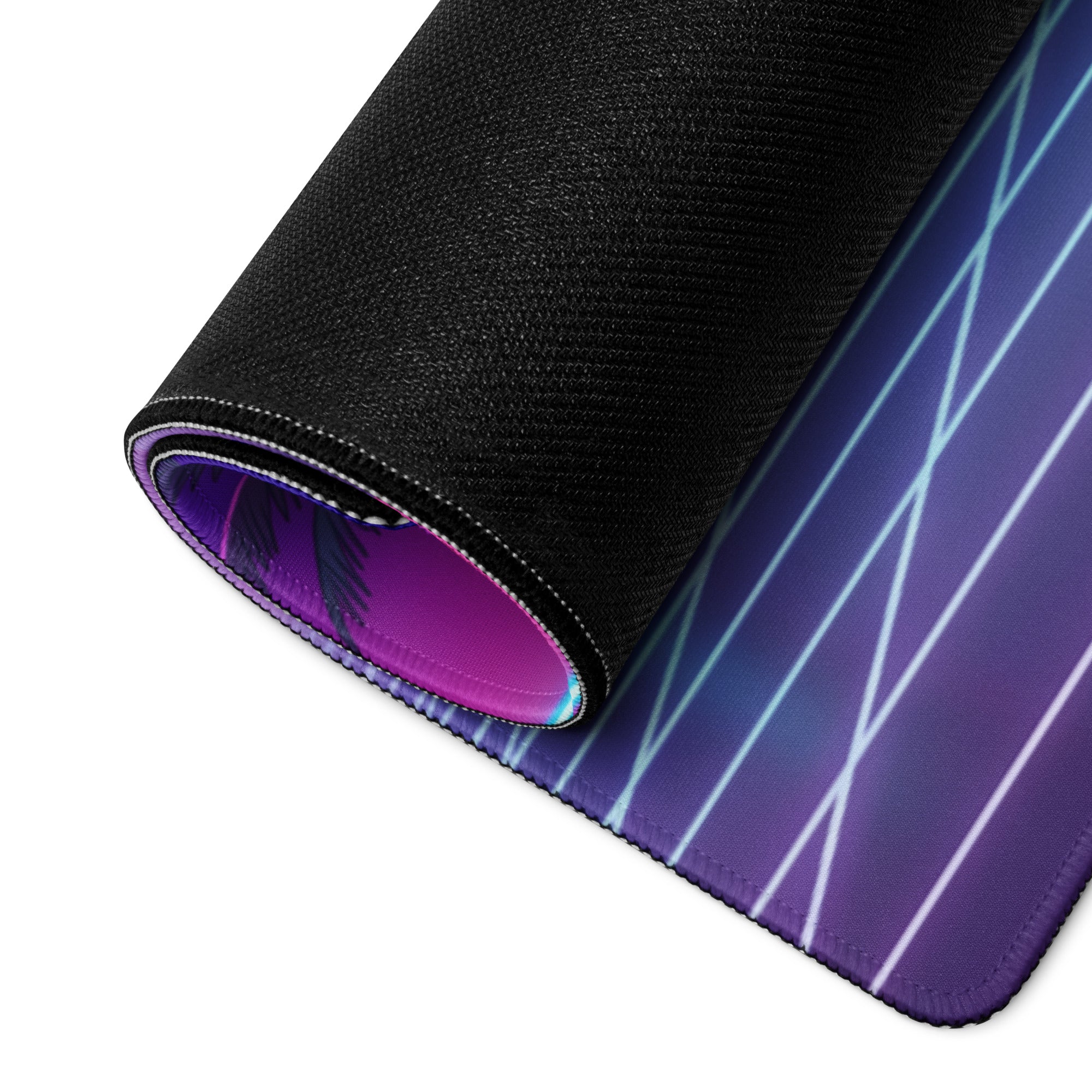 Ford Mustang Dark Horse Inspired White Vaporwave Gaming Mouse Pad – Neon Pink Cyan City Skyline Desk Mat with Retro Grid Sun and