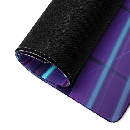 Porsche 911 GT3 RS Inspired White Purple Vaporwave Gaming Mouse Pad – Neon Cyberpunk Showroom Desk Mat with Red Wheels and Retro Futuristic Art