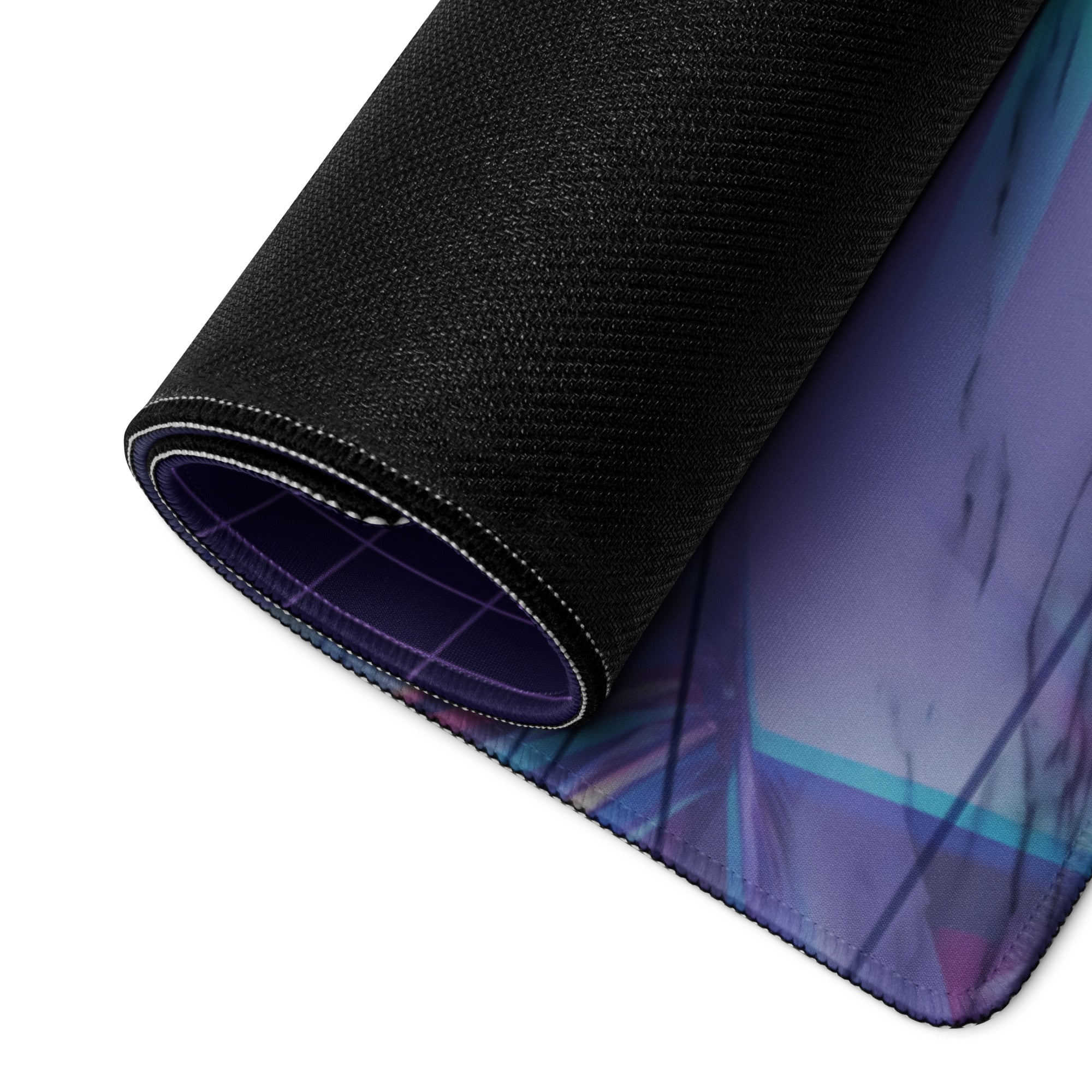Porsche 911 GT2 RS Inspired White Vaporwave Gaming Mouse Pad – Neon Cyan Pink Geometric Desk Mat with Palm Sunset and Retro Futuristic Synthwave Art