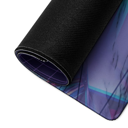 Porsche 911 GT2 RS Inspired White Vaporwave Gaming Mouse Pad – Neon Cyan Pink Geometric Desk Mat with Palm Sunset and Retro Futuristic Synthwave Art