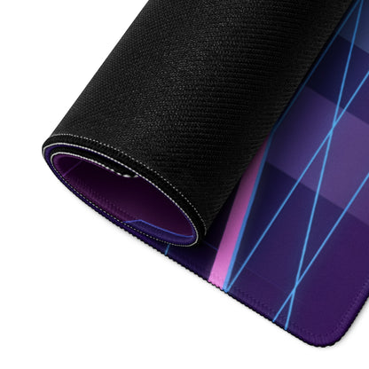 Porsche 911 GT3 R Inspired Gray Vaporwave Gaming Mouse Pad – Neon Cyan Pink Futuristic City Grid Desk Mat with Geometric Sunset and Synthwave Art