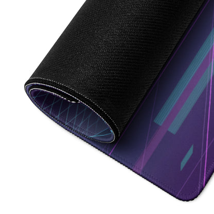 Pagani Huayra Roadster BC Inspired White Vaporwave Gaming Mouse Pad – Neon Cyan Purple Grid Desk Mat with Geometric Mountains and Futuristic Synthwave Art