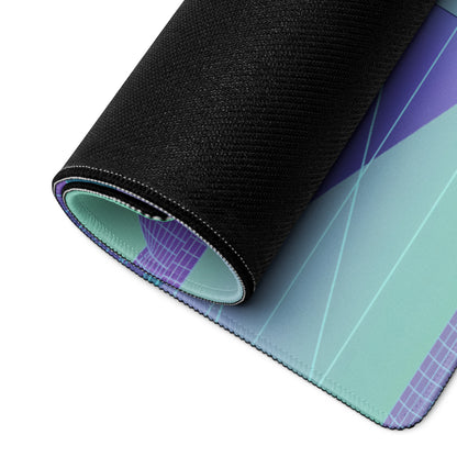 Mercedes-AMG ONE Inspired Silver Mint Vaporwave Gaming Mouse Pad – Pastel Futuristic City Desk Mat with Neon Grid, Sunset and Geometric Art