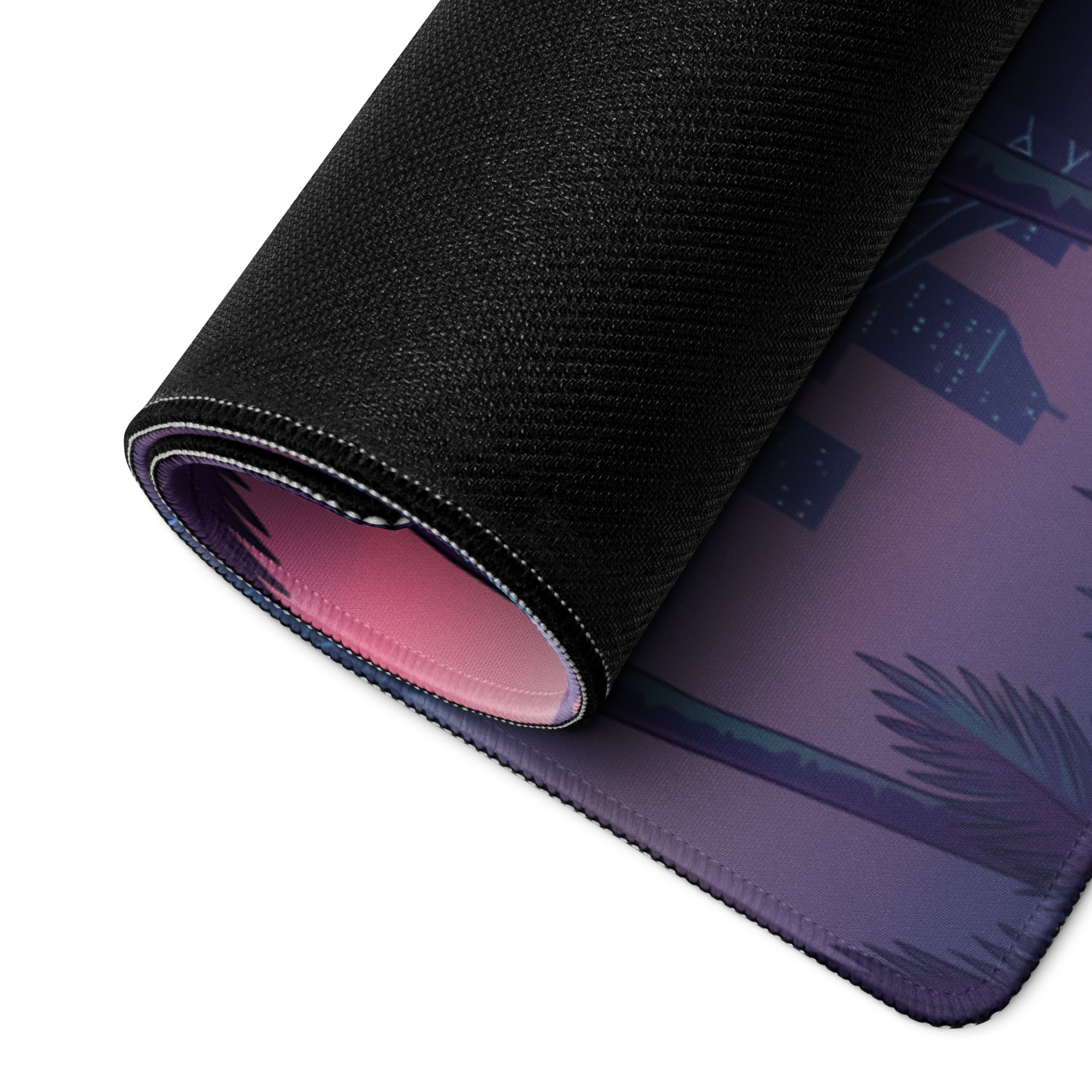 Mercedes-AMG GT Black Series Inspired Silver Purple Vaporwave Gaming Mouse Pad – Neon Sunset Supercar Desk Mat with Retro Futuristic Synthwave Art