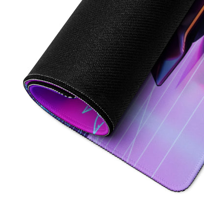 Chevrolet Corvette CX.R Vision Inspired Orange Purple Vaporwave Gaming Mouse Pad – Neon Palm Tree Grid Desk Mat, Retro Futuristic Hypercar Digital Artwork