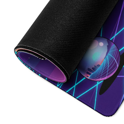 Dodge Challenger SRT Hellcat Inspired White Vaporwave Gaming Mouse Pad – Neon Cyan Pink City Desk Mat, Retro Futuristic Muscle Car Digital Art