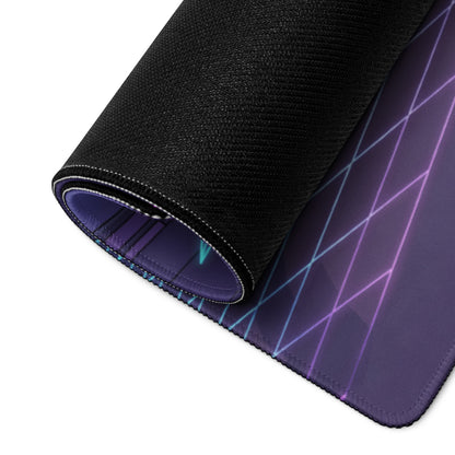 Lamborghini Countach Inspired White Purple Vaporwave Gaming Mouse Pad – Neon Sunset City Desk Mat, Retro Futuristic Supercar Digital Artwork