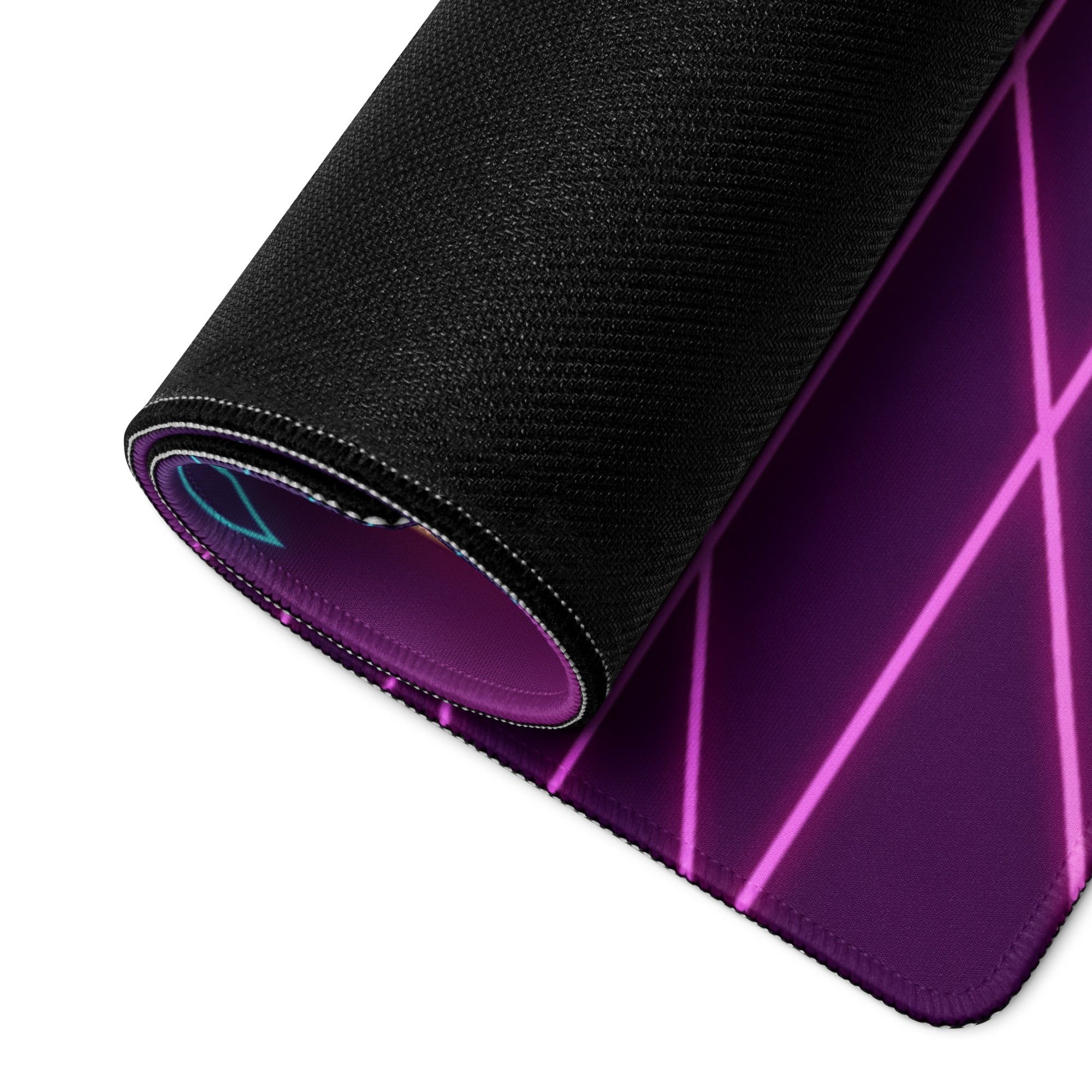 Ferrari SF90 Stradale Inspired Orange Pink Cyan Vaporwave Gaming Mouse Pad – Neon Palm City Grid Desk Mat, Retro Futuristic Supercar Digital Artwork