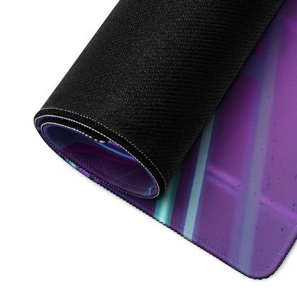 Pagani Huayra BC Roadster Inspired Silver Purple Vaporwave Gaming Mouse Pad – Neon Grid Bridge Desk Mat, Retro Futuristic Hypercar Sunset Digital Art