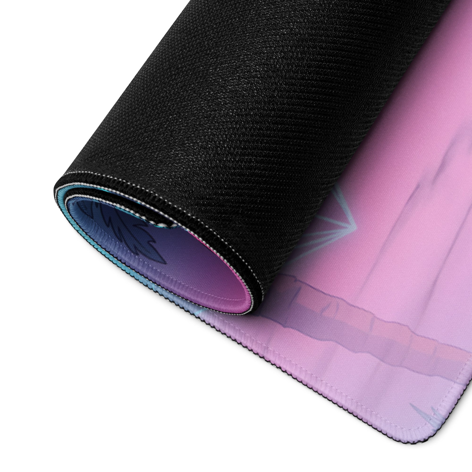 Bugatti Chiron Super Sport Inspired White Pink Vaporwave Gaming Mouse Pad – Neon Tropical Ruins Desk Mat, Retro Futuristic Hypercar Digital Art