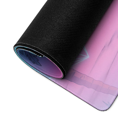 Bugatti Chiron Super Sport Inspired White Pink Vaporwave Gaming Mouse Pad – Neon Tropical Ruins Desk Mat, Retro Futuristic Hypercar Digital Art