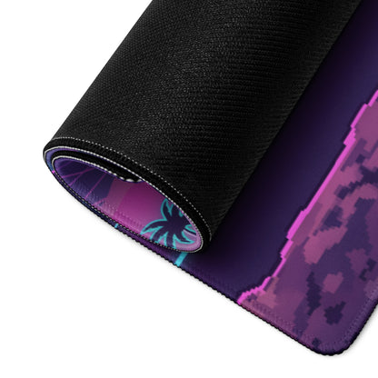 Lamborghini Huracán Inspired Orange Purple Vaporwave Gaming Mouse Pad – Neon Coastal Sunset Desk Mat, Retro Futuristic Supercar Digital Art