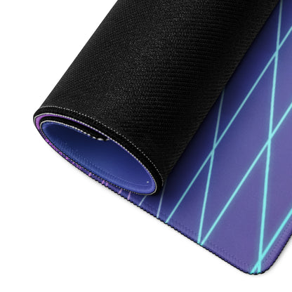 Suzuki GSX-R1000 Inspired Cyan Purple Vaporwave Gaming Mouse Pad – Neon Pyramid Grid Desk Mat, Retro Futuristic Superbike Digital Artwork