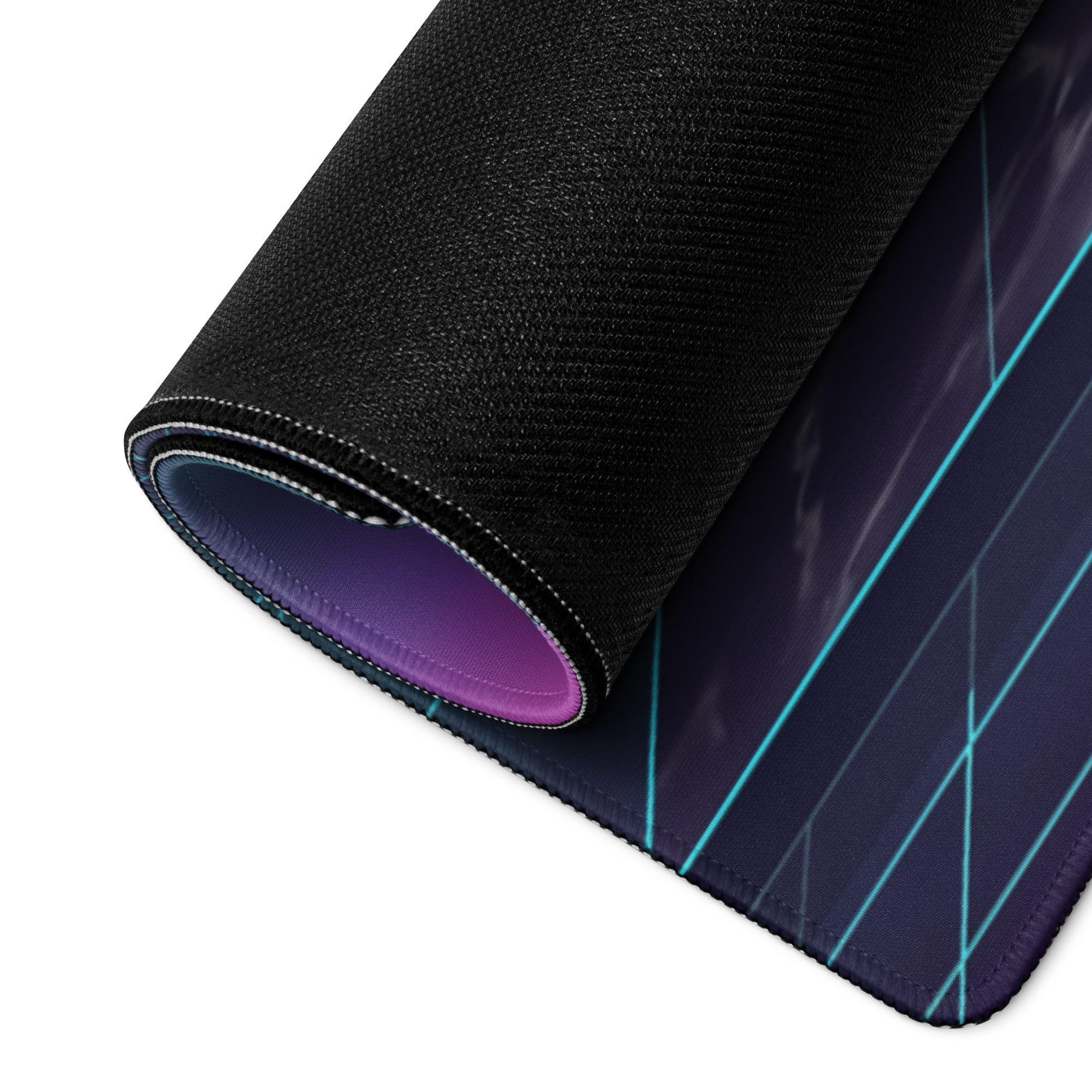 Ducati Panigale V4R Inspired Teal Purple Vaporwave Gaming Mouse Pad – Neon Grid Desk Mat, Retro Futuristic Supersport Motorcycle Digital Art