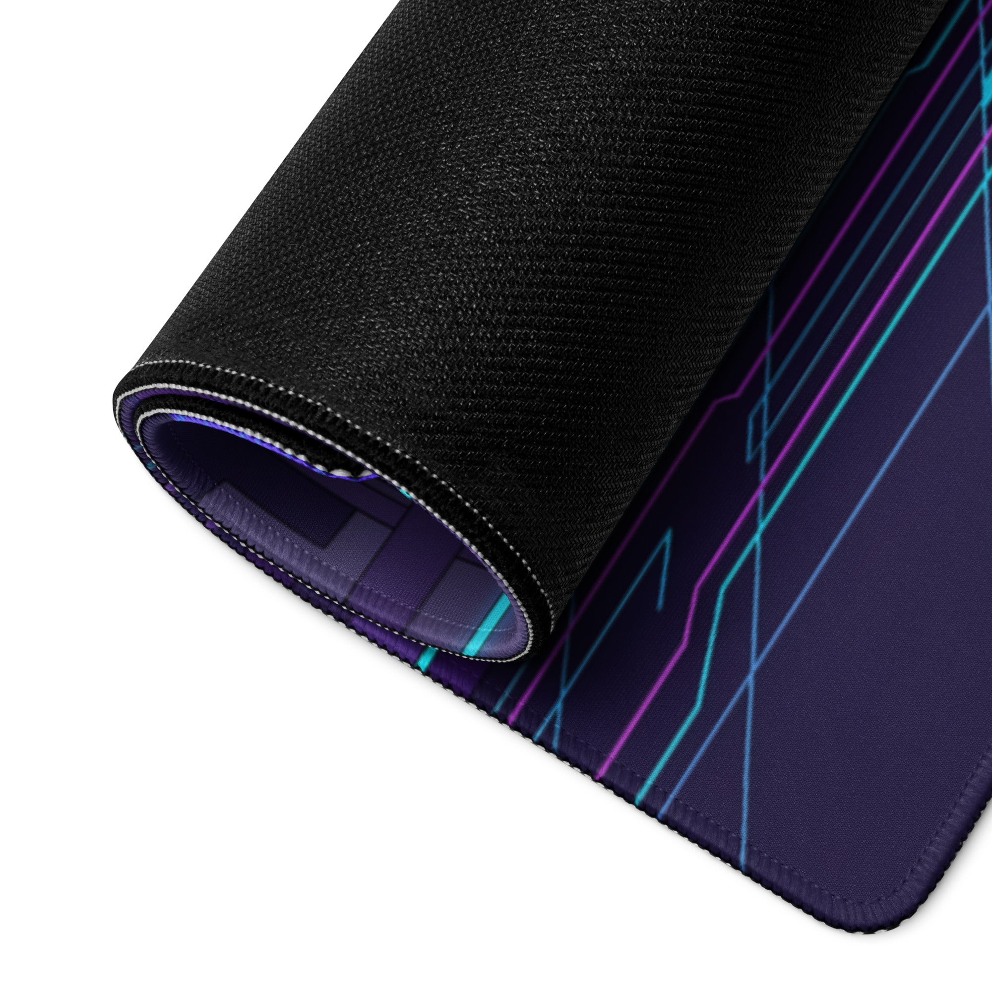 Yamaha R6 Inspired Blue Purple Vaporwave Gaming Mouse Pad – Neon Futuristic City Desk Mat, Retro Synthwave Sportbike Digital Art