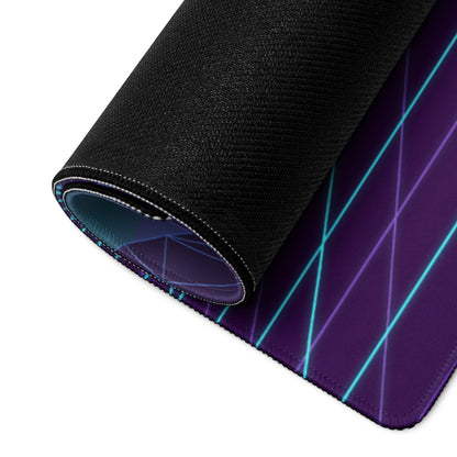 Yamaha R7 Inspired Black Cyan Vaporwave Gaming Mouse Pad – Neon Grid Palm City Desk Mat, Retro Futuristic Sport Bike Digital Art
