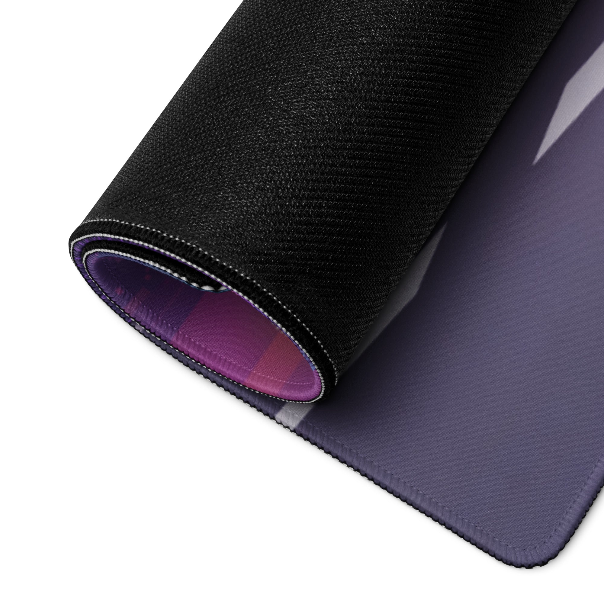 Yamaha YZF-R1M Inspired Silver Purple Vaporwave Gaming Mouse Pad – Neon Sunset Grid Desk Mat, Retro Futuristic Mountain Sportbike Digital Art