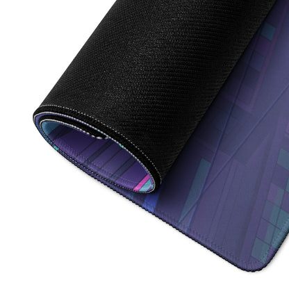 Yamaha R6 Inspired Blue Purple Vaporwave Gaming Mouse Pad – Neon Sunset City Desk Mat, Retro Futuristic Sportbike Digital Art