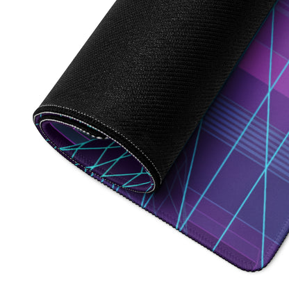 Ducati Panigale V4S Inspired Red Cyan Vaporwave Gaming Mouse Pad – Neon Grid City Desk Mat, Retro Futuristic Synthwave Sportbike Vector Art