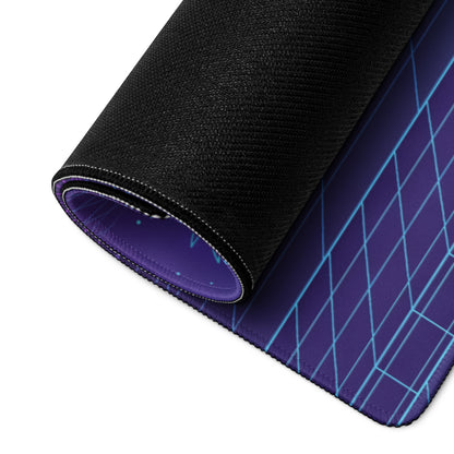 Aston Martin AMB 001 Inspired Silver Blue Vaporwave Gaming Mouse Pad – Neon Palm Grid Desk Mat, Retro Futuristic Luxury Motorcycle Vector Art
