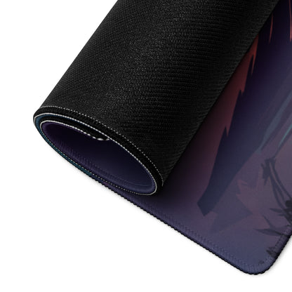 Black textured mousepad with dark purple and red gradient foliage design for vaporwave and gaming desks