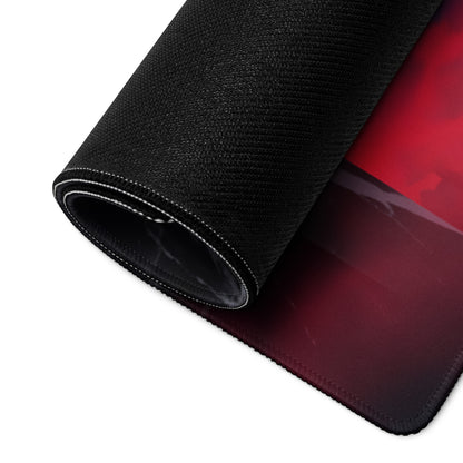 Black textured neon vaporwave wings mouse pad with red gradient design for cyberpunk gaming desk use