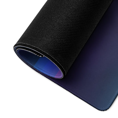 Retro neon vaporwave mouse pad with black textured surface, gradient blue interior, and stitched edges for desk use