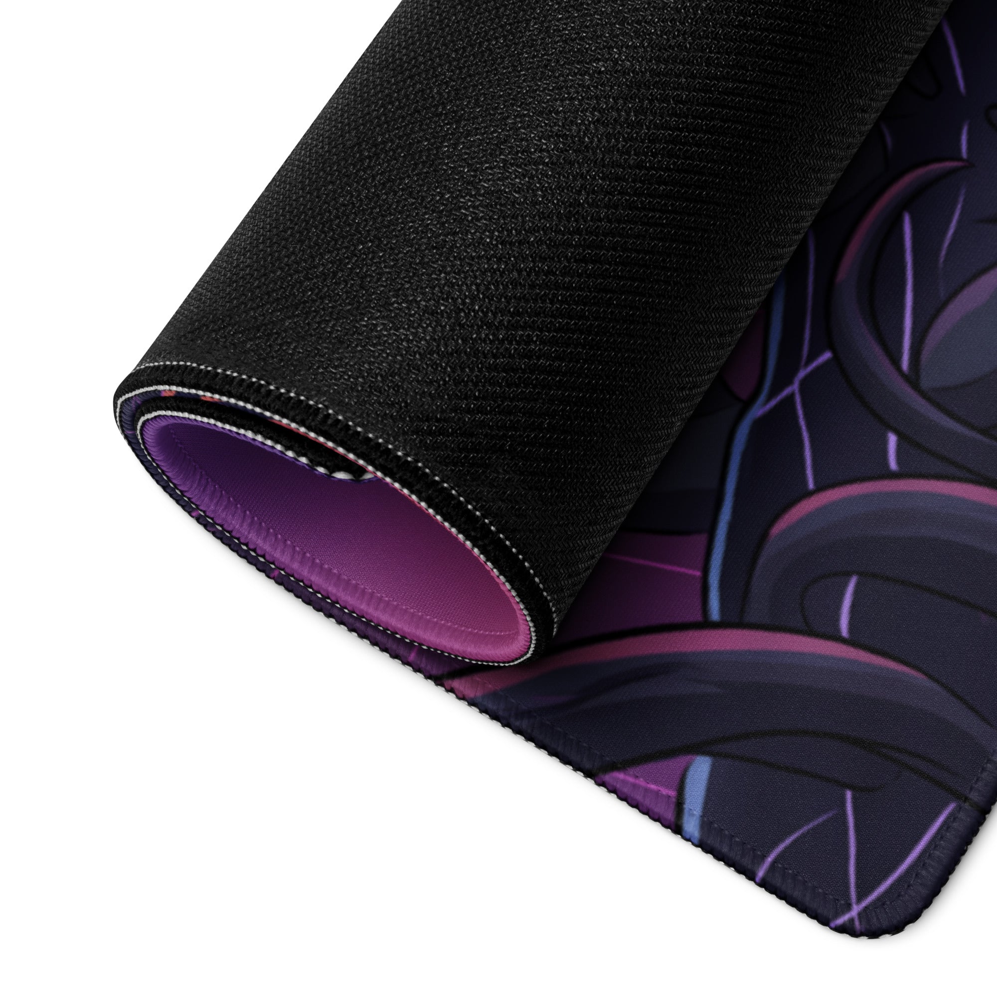 Neon vaporwave galaxy gaming mouse pad with black and purple textured surface for retro neon decor and dreamy mood setup