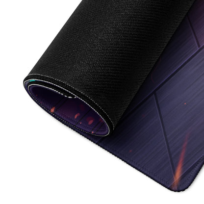 Black textured mousepad with dark purple and orange cosmic design vaporwave neon valkyrie gaming desk accessory