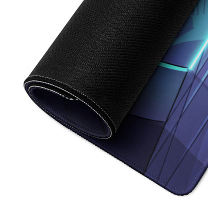 Neon knight vaporwave black textured mousepad with vibrant blue and teal geometric design for gaming mood