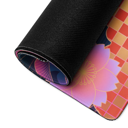 Neon Vaporwave Koi Desk Pad - Koi Fish Neon Pink Purple Gaming Desk Vaporwave Dreamy Neon Mood Retro Decor Digital Print
