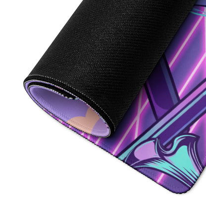 Vaporwave Neon Dragon Desk Pad - Dragon Purple Pink Teal Gaming Desk Vaporwave Surreal Retro Pastel Digital