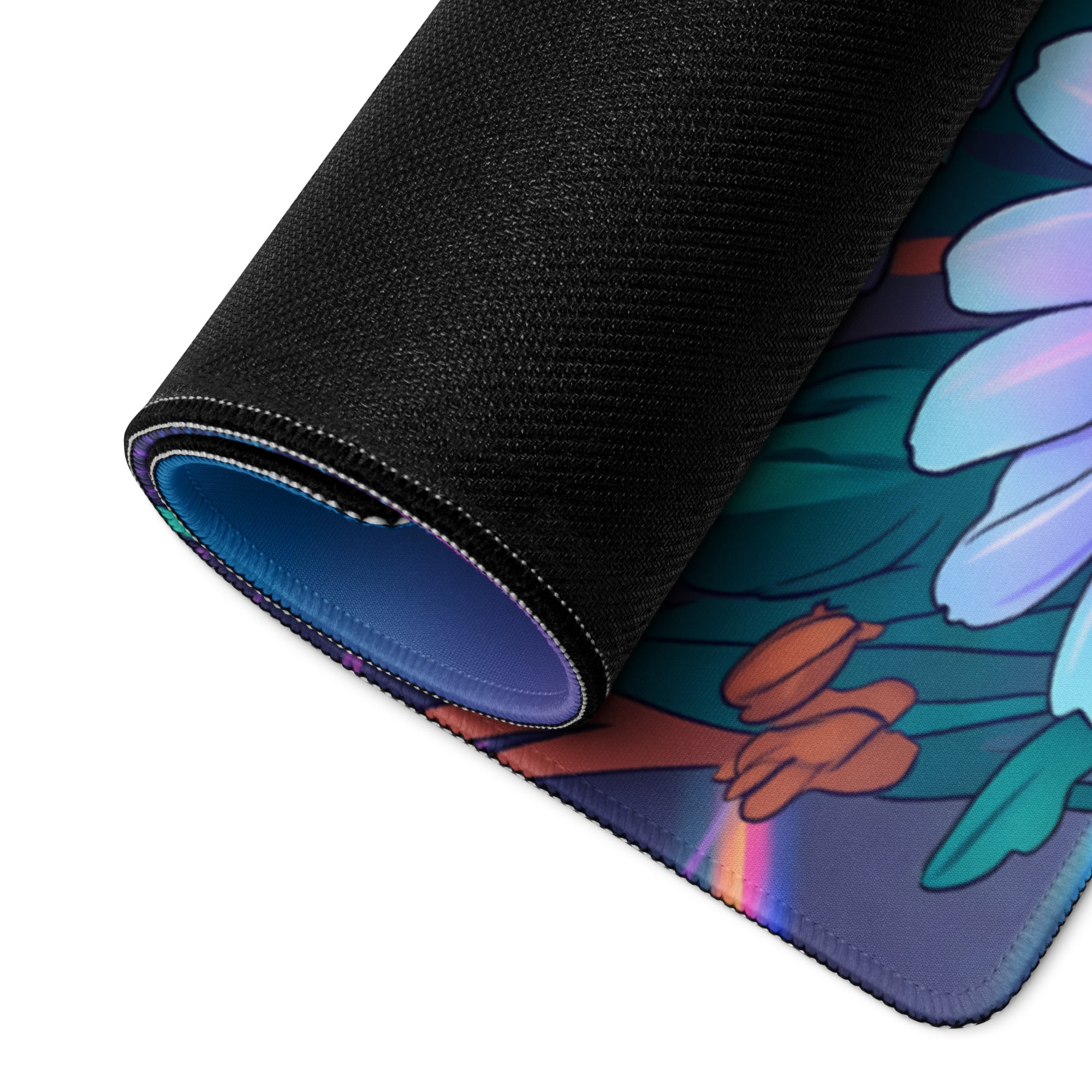 Vaporwave Floral Neon Mouse Pad - Daisies Purple Blue Neon Desk Vaporwave Vibrant Retro Synthwave Floral Desk Pad