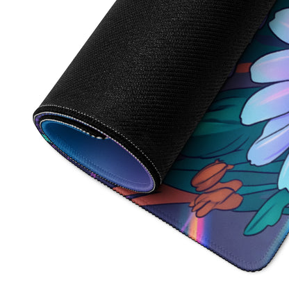 Vaporwave Floral Neon Mouse Pad - Daisies Purple Blue Neon Desk Vaporwave Vibrant Retro Synthwave Floral Desk Pad