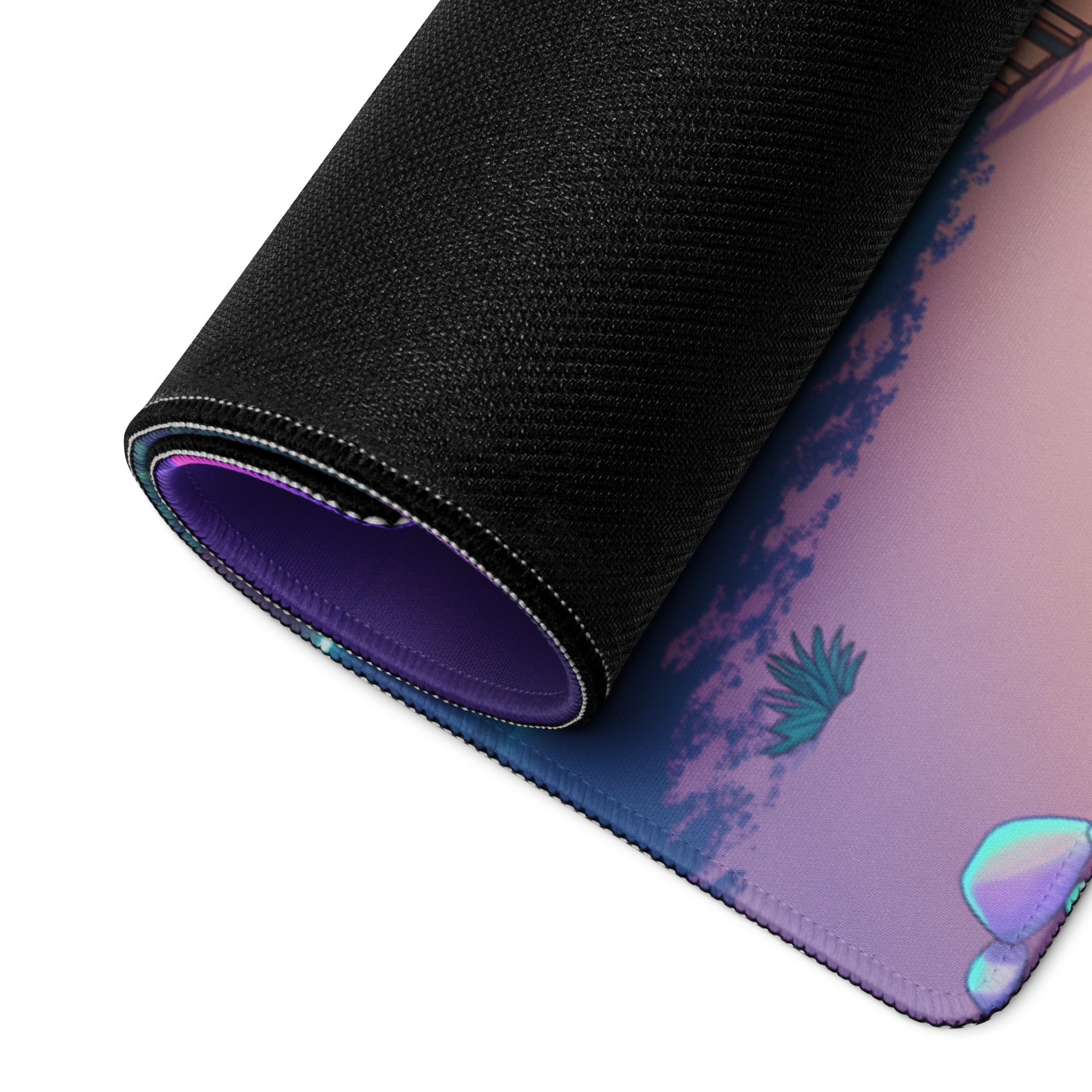 Vaporwave Beachscape Mouse Pad - Mouse Pad Purple Pink Cyan Home Office Dreamy Neon Retro Aesthetic Digital Illustration