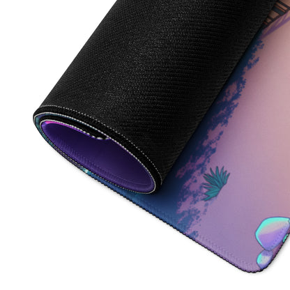 Vaporwave Beachscape Mouse Pad - Mouse Pad Purple Pink Cyan Home Office Dreamy Neon Retro Aesthetic Digital Illustration