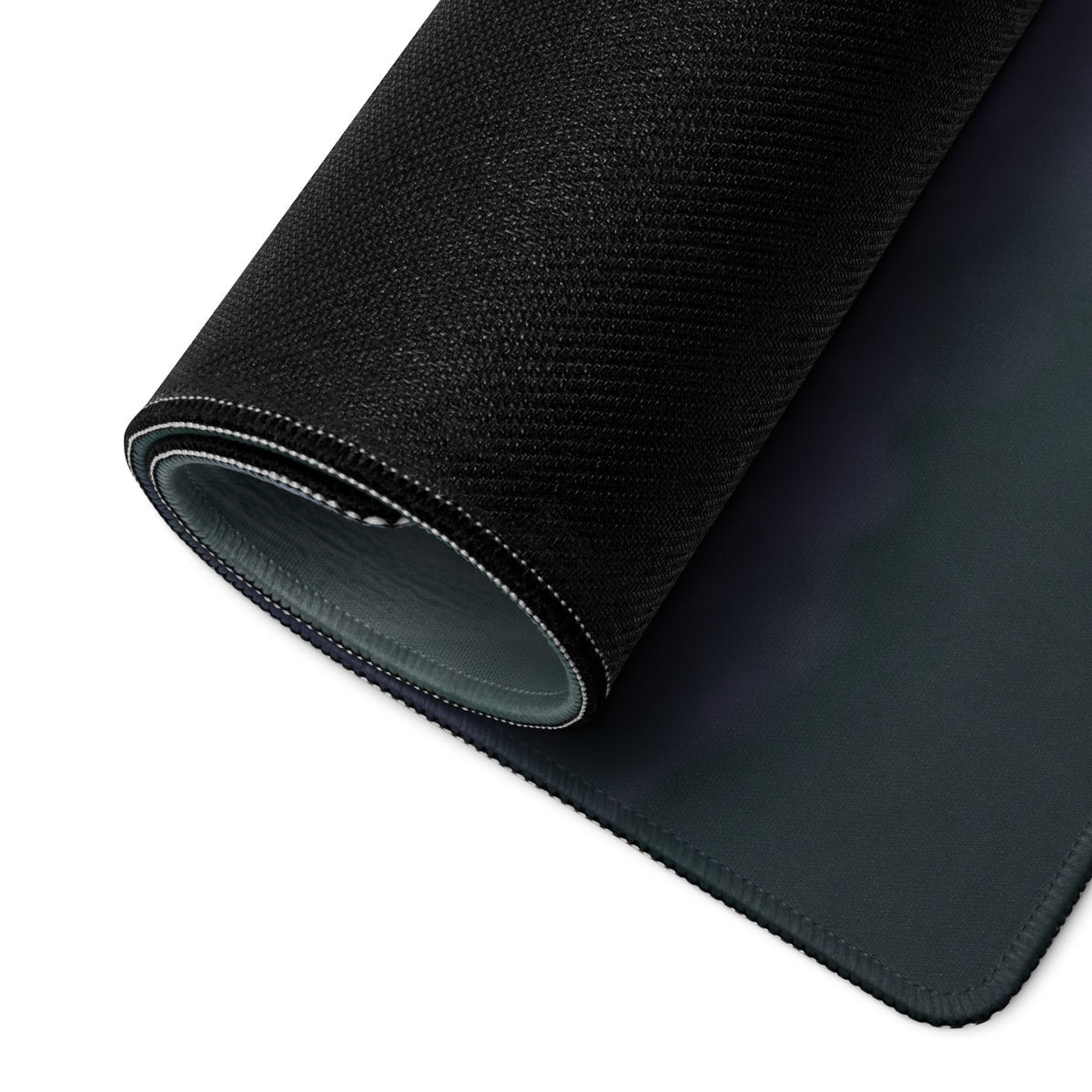Black textured mousepad with subtle gradient finish and stitched edges in shelby cobra inspired pearl white heritage desk pad