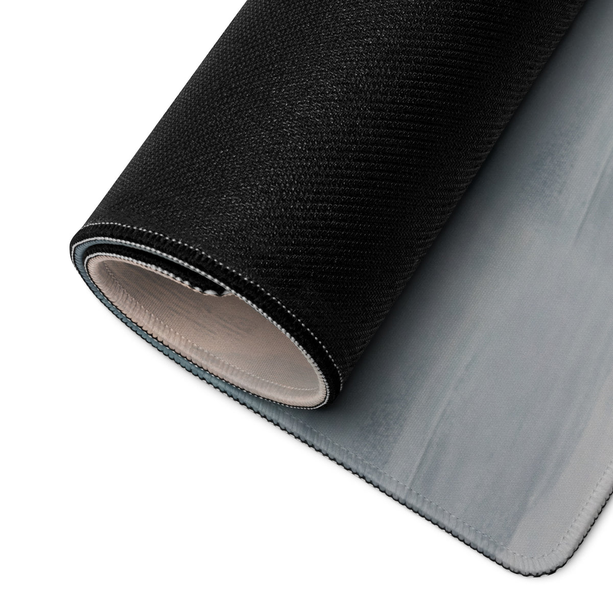 Black textured fabric roll with gray lining and stitched edges for ford gt inspired speed yellow xl gaming desk mat